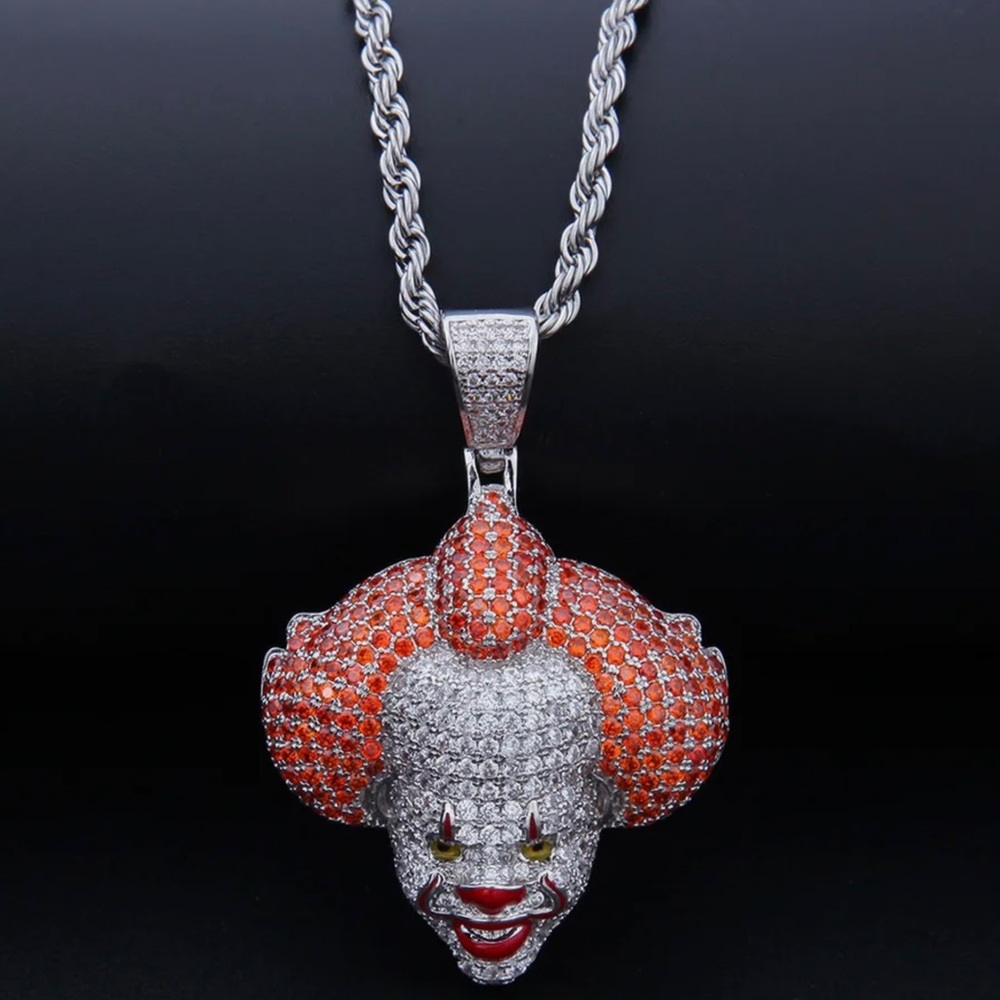 Pennywise clown CZ charm with necklace .pennywise from the (IT movies.) NWT
